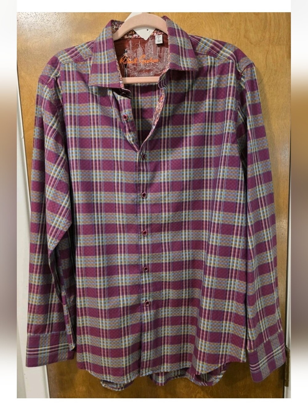 Robert Graham Burntside Long Sleeve Classic Fit Flip Cuff Shirt Men Size L Nwot